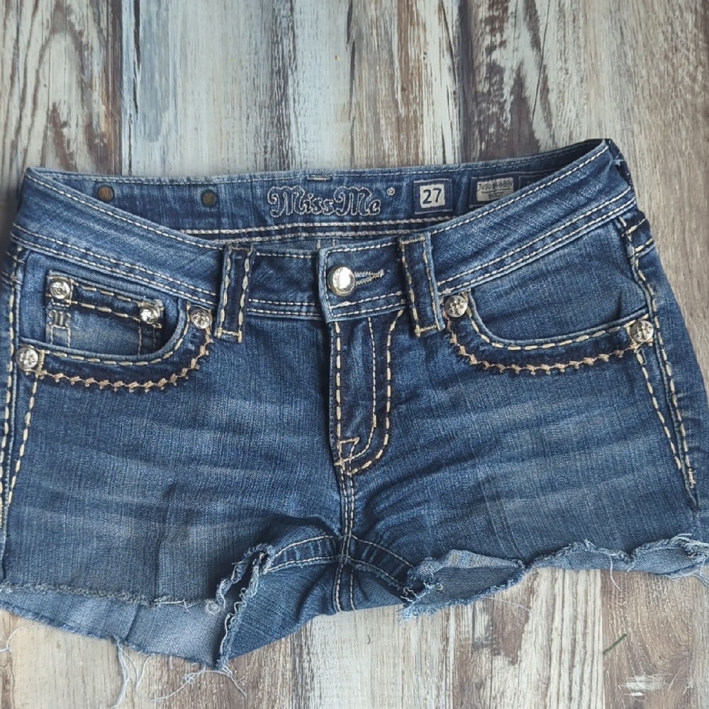 Miss Me Denim stretch Shorts with Stitching